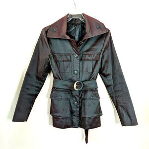 Samuel Dong Iridescent Rain Jacket Belted Coat Women Size Small Blue Purple